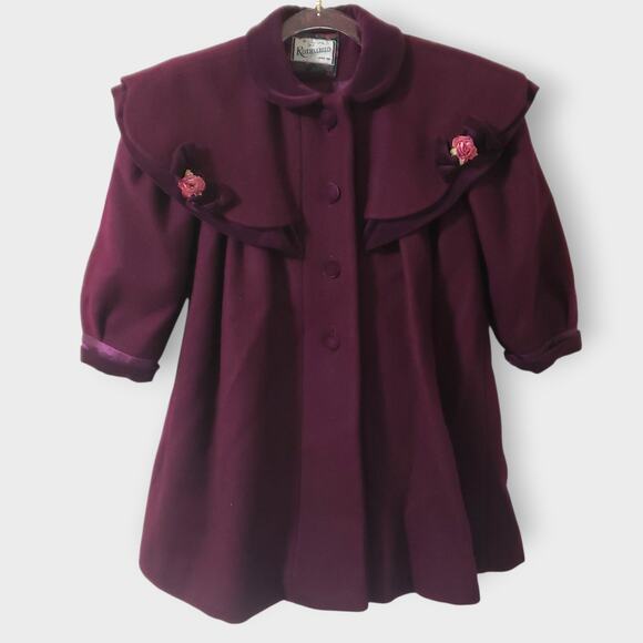 Vtg Rothschild Girl Wool Victorian Capelet Coat Wine Purple Sz 4T Holiday Church - Picture 1 of 16